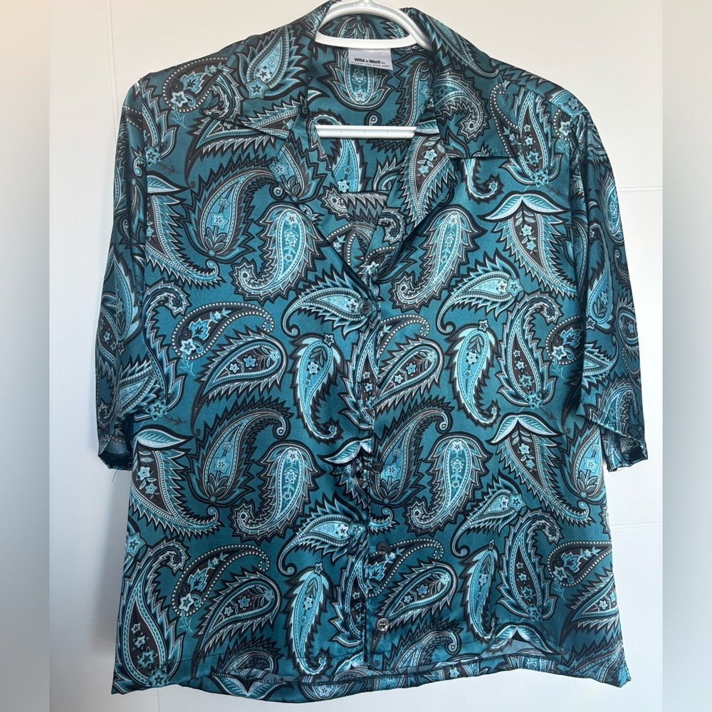 Silk Teal Paisley Button-Up Shirt